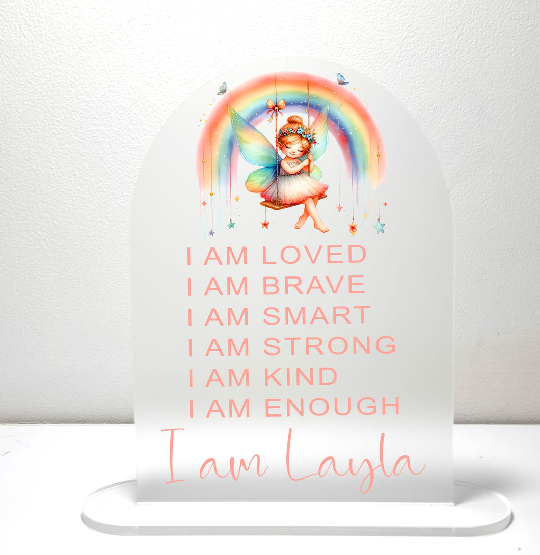 Affirmation Plaque - Rainbow fairy on Swing