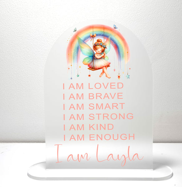 Affirmation Plaque - Rainbow fairy on Swing