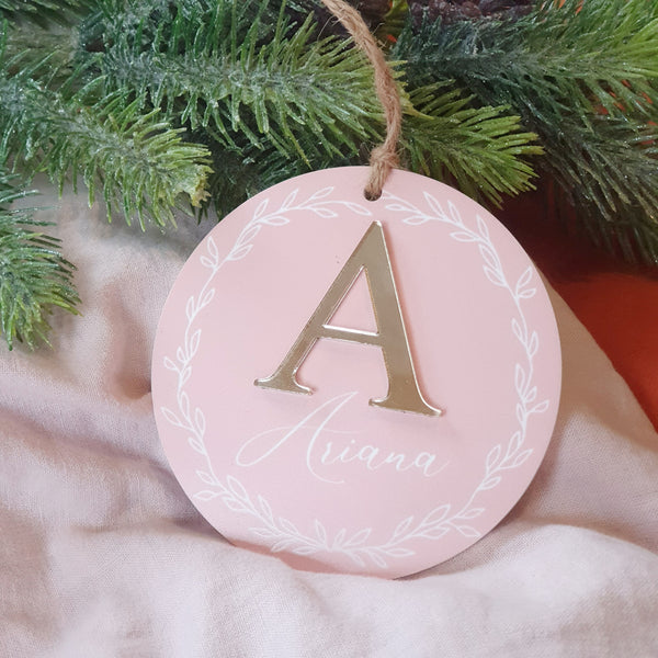 Gold Initial Wreath Christmas Decoration - Add a name