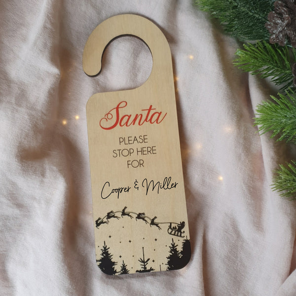 Santa please stop here for... Wooden Door Hanger - Add name/s