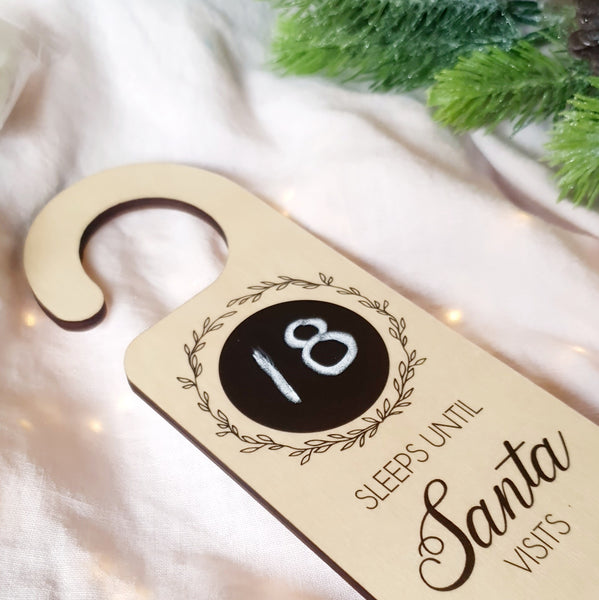 Sleeps until Santa visits... Wooden Door Hanger - Add name/s